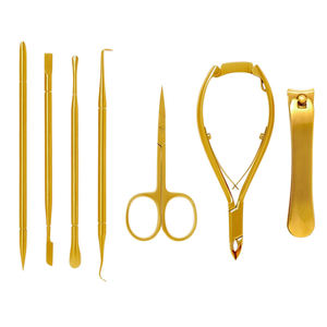 Vente en gros de pinces à cuticules et repousse-cuticules en acier inoxydable doré avec logo personnalisé, outils de manucure de précision pour experts - Product Image 1