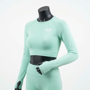 Haut court à manches longues pour femme avec trous pour les pouces, séchage rapide, idéal pour le fitness et l'entraînement - Product Image 4