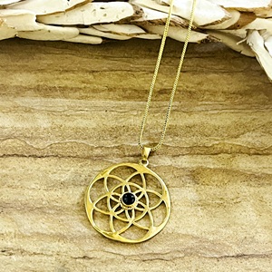 Collier en laiton plaqué or 18 carats pour femme, design unique, pendentif floral bohème, géométrie sacrée, mandala, vente en gros OEM ODM - Product Image 5