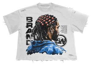 เสื้อยืดโอเวอร์ไซส์ผ้าคอตตอนหนานุ่มลายกราฟิกวินเทจสไตล์ฮิปฮอปสตรีทแวร์ทรงบ็อกซี่ ขอบดิบ แต่งดีเทลขาดๆ สำหรับผู้ชาย รุ่น 2026 - Product Image 5