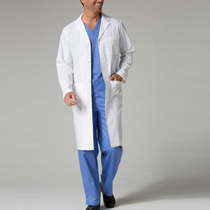 Bata de Laboratorio de Algodón Blanca para Hombre con Nombre de Hospital Personalizado, Manga Larga, Uniforme de Hospital Tejido, Vista Trasera - Product Image 5