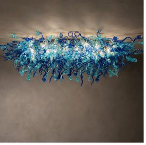 Lustre en verre de Murano bleu, fait main, design artistique, luminaire de plafond pour la maison - Product Image 1
