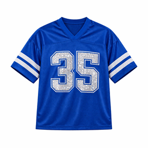 Men's <b>Blue</b> V-Neck Football Jersey With Number 35 <b>Mesh</b> Breathable Short Sleeve Sportswear Regular Fit Adult Apparel - Product Image 4