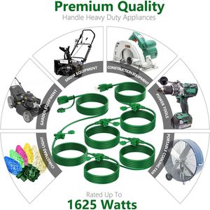 Cavo di prolunga per esterni da 15 m con 6 prese, 16/3 SJTW, resistente alle intemperie, per illuminazione paesaggistica - Product Image 2