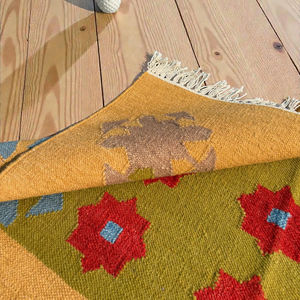 Alfombra Kilim de Lana Hecha a Mano, Tejido Plano Abstracto y Colorido, Antideslizante, Ecológica, Antibacteriana, Estilo Étnico Bohemio - Product Image 2
