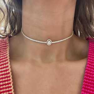 Diamond Tennis Necklaces <b>Cluster</b> Mix Cut Lab Grown 14K Solid Gold 16 Inch Adjustable Luxury Statement Choker Jewelry Manufacture - Product Image 6