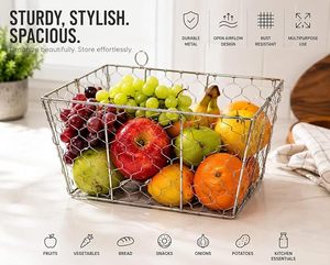 Cesta de Frutas y Verduras de Diseño Moderno Hecha a Mano con Alambre Metálico Plateado para Almacenamiento en la Encimera de la Cocina, Organizador Decorativo para Sala de Estar - Product Image 3