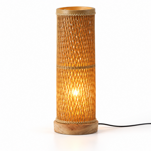 Handcrafted Large Cylinder Bamboo Table Lamp Shade with <b>Wooden</b> Base Dual Layer Woven Tower Desk <b>Light</b> <b>Fixture</b> Wholesale - Product Image 5
