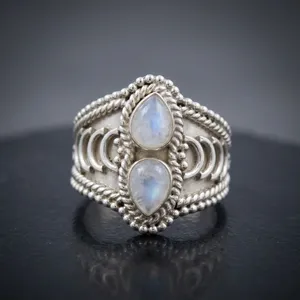 Rainbow Moonstone 925 Sterling <b>Silver</b> <b>Statement</b> <b>Ring</b> Handmade Natural Gemstone Boho Jewelry Women's Fashion Wholesale - Product Image 2