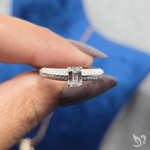 emerald cut 0.50 CT lab grown <b>diamond</b> <b>ring</b> with micro pave band in 10K white gold IGI certified engagement <b>ring</b> - Product Image 5