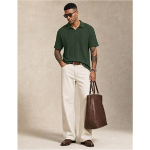 Camiseta Polo de Punto Trenzado para Hombre con Logotipo Personalizado al por Mayor, Camiseta Polo de Golf de Punto Texturizado de Manga Corta para Verano, Estilo Vintage Casual Holgado - Product Image 3