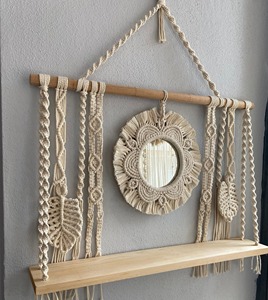 Handmade Beige Macrame <b>Mirror</b> Wall Hanging Perfect For Living Room Balcony Or Patio Decor For Cozy Vibes Wholesale From India - Product Image 4