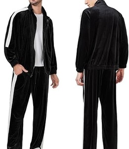 <b>LOW</b> MOQ Custom High Quality Velour Tracksuit Men Sportswear Velvet Suit Fleece Black Color Velour Tracksuits for Man Breathable - Product Image 5