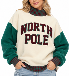 Custom <b>Women's</b> Oversized Mock Neck <b>Sweatshirt</b> <b>Christmas</b> Crystal Applique Embroidery Cotton Fleece Long Sleeve Winter Pullover - Product Image 1
