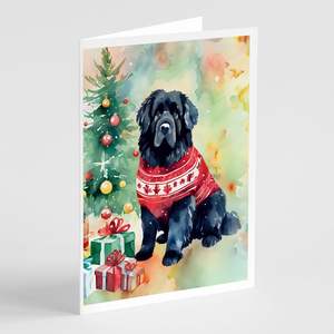 Cartes de vœux de Noël fantaisistes de Terre-Neuve Lot de 8 cartes de note vierges de taille A7 5x7 avec enveloppes - Product Image 1