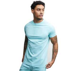 Camiseta de Manga Corta para Hombre, Corte Regular, Color Azul Claro, 100% Algodón, Transpirable, Ecológica, Cuello Redondo, Diseño Casual con Patrón Tejido en la Parte Delantera - Product Image 1
