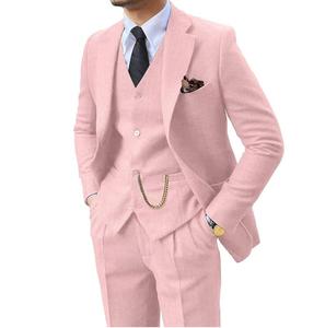 Dernier modèle de costume formel rose uni pour hommes, 3 pièces, pour mariage, costume de marié, tenue décontractée, pantalon, veste, costumes pour hommes en vente - Product Image 1