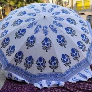 Sombrilla Grande de Algodón Hecha a Mano con Estampado Bagru, Sombrilla de Jardín para Decoración de Jardín, Parasol para Decoración de Bodas - Product Image 3