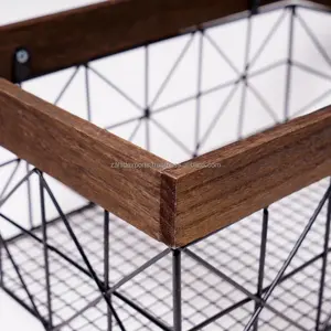 Cesta colgante de alambre de hierro industrial Zahid Export estilo japonés Zen para almacenamiento en el hogar con ganchos y soportes, mango de madera, apta para lavavajillas - Product Image 4