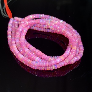 Perles d'opale éthiopienne rose facettées en forme de rondelle 3-4 mm, pierres en vrac pour la fabrication de bijoux, vente en gros - Product Image 1