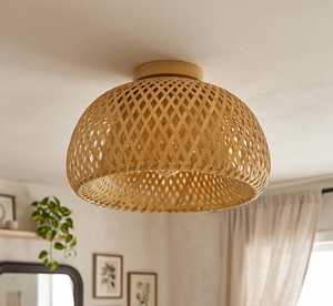 Handwoven Bamboo <b>Ceiling</b> Light Nordic Style Flush Mount Lamp Living Room Natural Woven Lighting Eco Friendly Supplier - Product Image 6