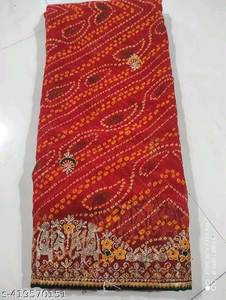 Sari en Georgette Imprimé Exquis avec Broderie de Designer et Blouse Non Cousue en Soie Monofilament Brodée Assortie - Product Image 5