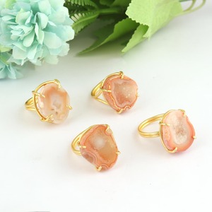 Natural Geode Druzy Brass Gold Plated Prong Setting Double Layer <b>Adjustable</b> <b>Ring</b> Daily Wear <b>Ring</b> for Her - Product Image 2