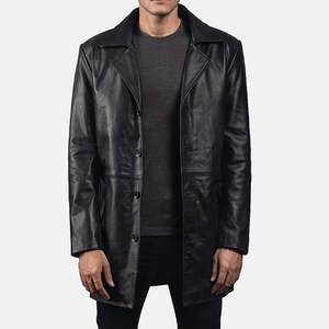 Manteau long à capuche tendance pour homme, coupe-vent en cuir, avec logo personnalisé, style trench-coat d'hiver, élégant et décontracté, streetwear - Product Image 1