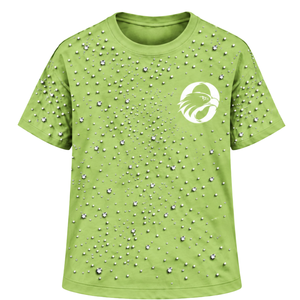 T-shirt unisexe vert clair orné de perles, manches courtes, col rond, perles décoratives, pour un style streetwear et décontracté. - Product Image 1