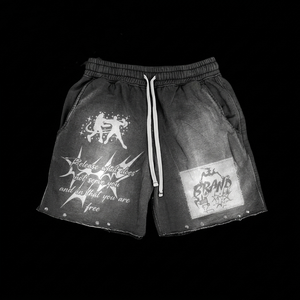 Premium 320 GSM cotton fleece acid wash shorts olive relaxed fit rhinestone <b>stud</b> embellishment custom logo <b>men's</b> shorts - Product Image 4