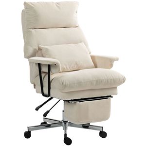 Sedia da Ufficio Direzionale Bianco Crema, Poltrona da Scrivania Contemporanea con Schienale Alto Reclinabile, Supporto Lombare e Poggiapiedi, Design Imbottito - Product Image 1