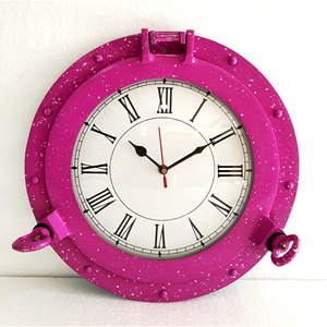 Horloge de hublot rose patinée, horloge murale vintage nautique, horloge décorative marine, horloge ronde maritime, décoration intérieure pour salon - Product Image 2