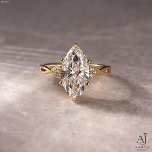 Anillo de Compromiso con Diamante Cultivado en Laboratorio, Corte Marquesa, Oro 14K, Joyería Nupcial Solitaria para Mujer - Product Image 1