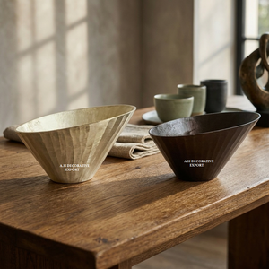 Luxury Angled Metal Decorative Bowl Set Ribbed Texture Champagne & Anthracite Centerpiece Modern Slant Cut Fruit Bowl for Home - Product Image 2