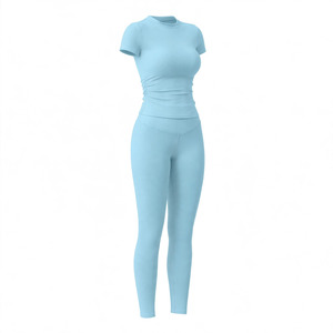 Conjunto de Yoga para Mujer, Personalizable, con Costuras Invisibles, Transpirable, Cintura Alta, Leggings Largos, Manga Corta, Cuello Redondo, Spandex - Product Image 6