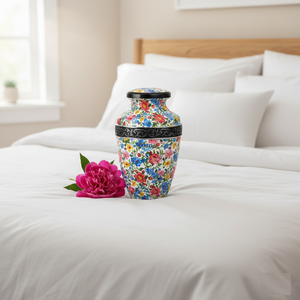 Urna Funeraria de Lujo con Diseño Floral de 11 Pulgadas, Urna Conmemorativa Personalizada con Estampado de Flores Coloridas, Urna Grande de Metal para Cenizas, Recuerdo Decorativo - Product Image 6
