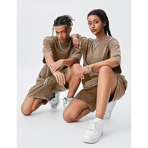 Custom Logo Vintage Acid Washed Sweat-Absorbing Terry Fabric T Shirt Shorts DTG Men Heavyweight Blank Oversized 100% Cotton <b>Set</b> - Product Image 6