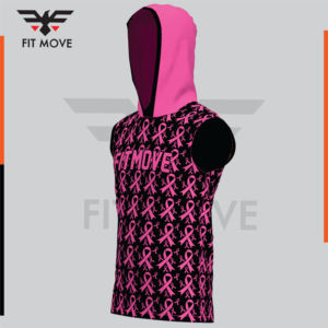 Unisex Adult All Seasons 100% Polyester Hooded Sleeveless Vest Sublimated <b>Pink</b> <b>Ribbon</b> Print Moisture Wicking Fitted Jersey - Product Image 4
