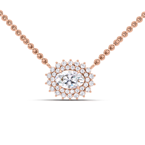 IGI Certified Lab Grown Diamond Oval Cut Double Halo Pendant in 9K Yellow / Rose & White Gold Luxury <b>Cluster</b> Design - Product Image 5