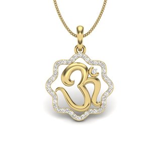 Yellow Gold Om Pendant With Round Brilliant Cut <b>Diamonds</b> Religious Style Unisex Jewelry - Product Image 1