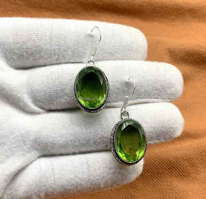 Handmade <b>Peridot</b> Oval Gemstone <b>Earring</b> 925 Sterling Silver <b>Earring</b>, <b>Peridot</b> Birthstone <b>Earring</b>, Women's <b>Earring</b> Gifts - Product Image 1