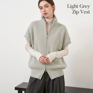 Gilet sans manches 100 % cachemire pour femme, col montant, fermeture éclair, confortable, style minimaliste uni, pour l'automne et toutes les saisons - Product Image 6