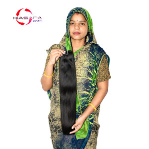 Extensions de cheveux humains indiens Remy de qualité supérieure, coupés à plat, double épaisseur, lisses, ondulés, bouclés, tissage machine, pointes épaisses, noir naturel - Product Image 2