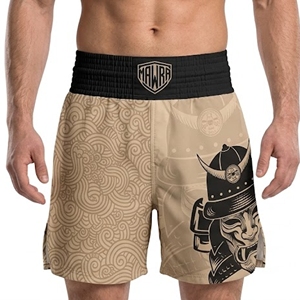 MAWRA Pantalones Cortos de Muay Thai de Alta Calidad con Gráficos de Katana, Pantalones Cortos de Kickboxing MMA Transpirables de Satén para Unisex - Product Image 1