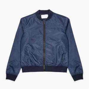 Chaqueta Bomber Azul Marino para Hombre, Corte Regular, Cierre de Cremallera, Color Sólido, Estilo Casual, Material de Poliéster, Ropa de Otoño - Product Image 1