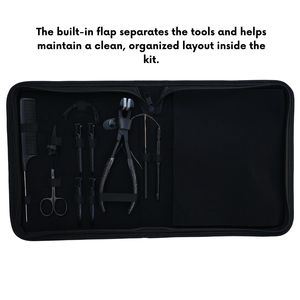 Kit complet d'outils pour extensions capillaires : micro-perles et extensions adhésives, pince, coupe-extension, crochet, peigne, aiguille, ciseaux, grandes pinces de coiffage et de sectionnement - Product Image 6