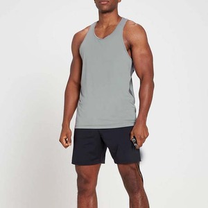 Débardeur pour homme en polyester tricoté, bleu uni, à séchage rapide, col rond, décontracté, sans manches - Product Image 4