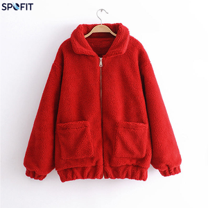 SPOFIT Women's Hooded Fleece Jacket Full Sleeve Zipper Closure <b>Thick</b> <b>Winter</b> <b>Coat</b> Solid Color Drop-Shoulder Design - Product Image 3