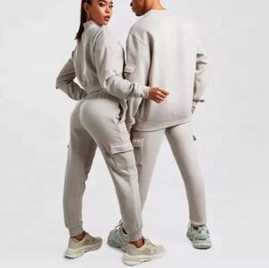 Ropa deportiva de fabricante, chándal de algodón de 2 piezas ajustado personalizado, transpirable, de secado rápido, bolsillos de carga personalizados, conjuntos Unisex - Product Image 2