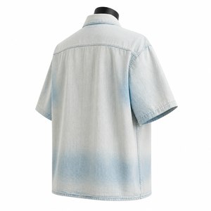 Camisa de Mezclilla de Manga Corta para Hombre, Lavado Claro, Talla Grande, 100% Algodón Orgánico, Secado Rápido, Ecológica, OEM, ODM, Marca Privada - Product Image 6